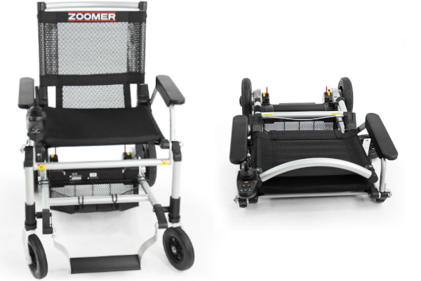 Zoomer Power Wheelchair open and folded side by side